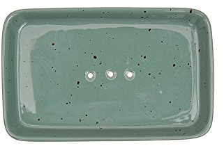 Tranquillo Seifenschale, mit abgerundeten Ecken aus Keramik mit Löchern für den Wasserablauf 14 x 9 cm, Grün