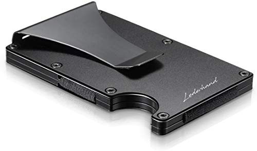 Lederhand® iStrong - Aluminium Mini Kartenhalter mit Geldklammer und Platz für bis zu 10 Kreditkarten - Minimalist Wallet - Geldbörse aus echtem Aluminium mit RFID-Schutz inkl. Geschenkbox | (Schwarz)
