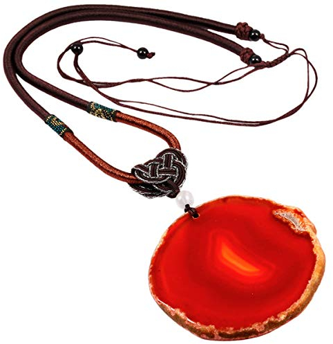 mookaitedecor Poliert Achat Stein Kette mit Anhänger, Kristall Stein Halskette Amulette und Talismanefür Unisex Modeschmuck