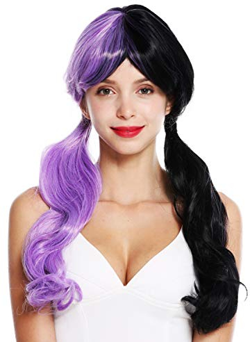 WIG ME UP - GFW3011 Damenperücke Perücke Damen Cosplay lang Zöpfe Pony halb helles Lila halb Schwarz