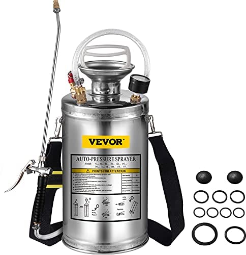 BuoQua 6L Stainless Steel Sprayer 1.5Gallon Steel Hand-Pump Sprayer with 3.3-inch Reinforced Hose Pressure Garden Sprayer for Home Gardening and Ground Cleaning(6L), Silver, PWQBXG6L000000001