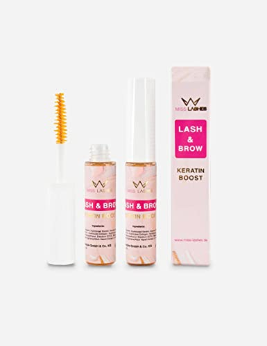 Miss Lashes Keratin Boost (5ml) – Wimpern- & Augenbrauenpflege mit Collagen, Weizen- & Seidenprotein, Schützt vor Wimpernbruch, Repariert Wimpern-Schäden durch Färbung, Lifting oder Extensions – 5ml