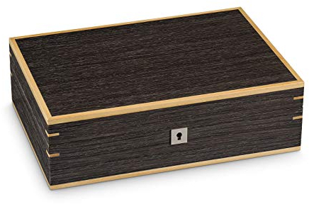 Hermann Jäckle - Uhrenbox Bad Waldsee I Uhren-Box für 10 Uhren I Uhrenbox Holz I Uhrenkasten braun mit Ginko-Dekor I Uhrenaufbewahrung I Uhrenbox für Armbanduhren I abschließbare Uhr-Box