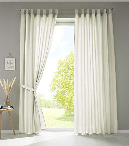 Gardinenbox 2er Set Vorhänge Schal Schlaufen »Berlin« HxB 225x140 cm Creme Blickdicht Microsatin Lichtdurchlässig Kräuselband Uni Matt, 20400N2
