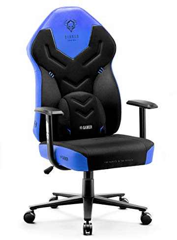 Diablo X-Gamer 2.0 Gaming Stuhl Bürostuhl Stoffbezug Ergonomisches Design Lendenwirbelkissen Softpadauflage (Schwarz-Blau)