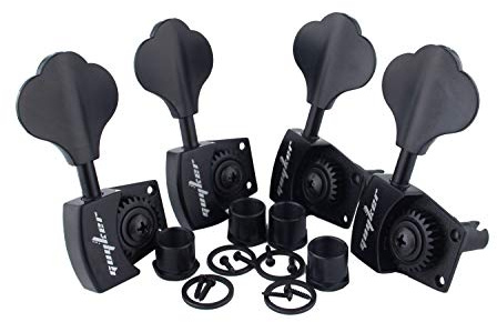 Guyker Bass Tuners (4 for Right) - 1:26 Ratio Open Gear Tuning Key Pegs Machine Head Replacement for Electric Jazz Guitar Bass or Precision Instruments - Black