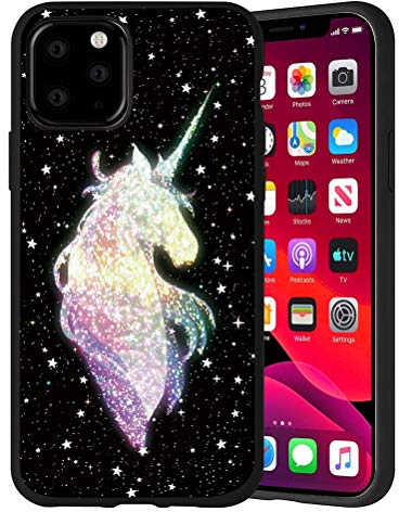 Yoedge Hülle für iPhone 7 Plus/8 Plus(5.5), Flüssig Soft TPU Silikon Schwarz mit Muster Handyhülle 360 Bumper Rundumschutz Dünn Weich rutschfest Stoßdämpfend Schutzhülle Slim Cover, Einhorn