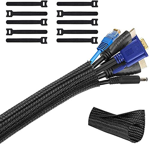 CAMKONG Cable Sleeve, Adjustable Wire Tidy Cord Protector, Pet Resistant, Braided Split Cord Cover Organizer, 3m (20mm), Black