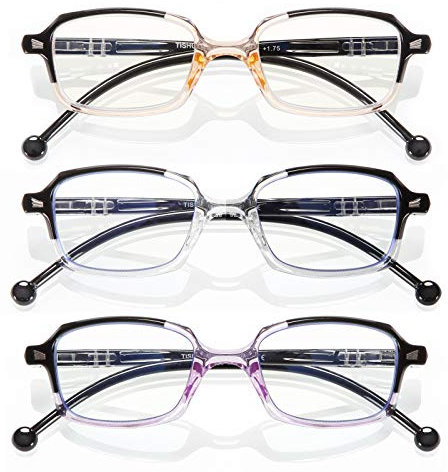 TISHUI Lot de 3 lunettes de lecture bloquant la lumière bleue, lecteurs d'ordinateur rectangulaires, élégants pour femmes et hommes, lunettes loupe, anti-UV, fatigue oculaire