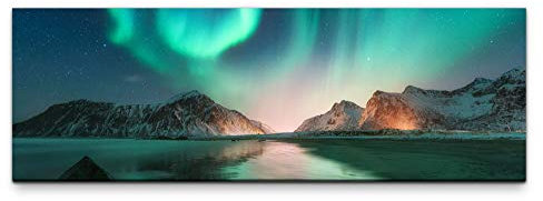 Eau Zone Leinwandbild auf Echtholzrahmen Polarlichter 150x50cm
