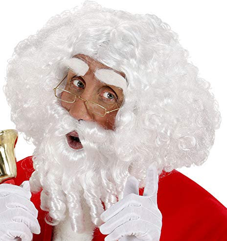 Widmann X0784 Weihnachtsmann Perücke mit Locken, Bart, Schnurrbart und Augenbrauen, weiß