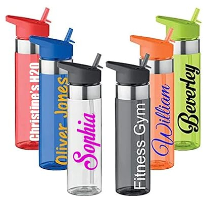 JC Personalised Custom Water Drink Bottle with Flip Straw Sipper - Any Name, Word, Business, Sports, School, Promotional Merchandise