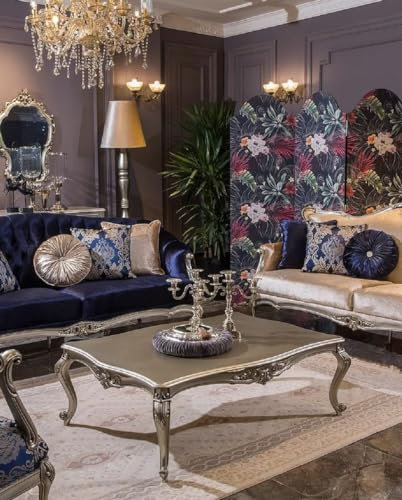 Casa Padrino Luxus Barock Couchtisch Silber 126 x 92 x H. 43 cm - Rechteckiger Massivholz Wohnzimmertisch im Barockstil - Barock Wohnzimmer Möbel