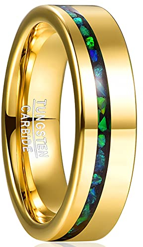 NUNCAD Ring Herren Damen 6mm Vergoldet Wolfram Ring mit Opal Grün Verlobungsring Hochzeitsring Freundschaftsring Größe 68.5