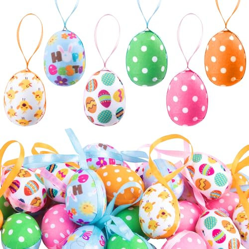 Ostereier mit Punkten, Stoffverpackung, kleine Osterbaum-Hängeornamente für Party, Frühling, Haus, Garten, Dekoration, 30 Stück