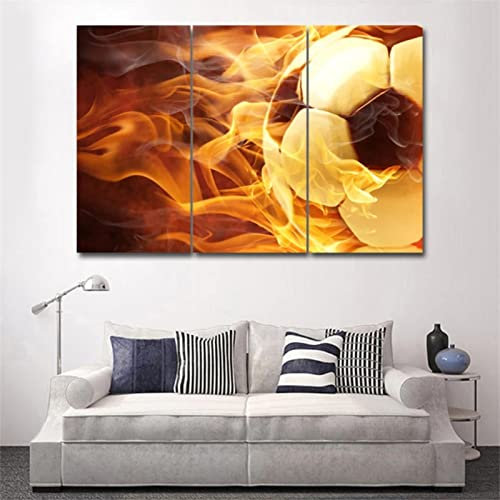 Quuzee 5D Diamond Painting Kits Completo, 3 Pezzi Calcio in Fiamme E Fuoco 60x80cm Fai da Te Pittura Diamante, DIY Strass Ricamo Pittura a Punto Croce Arte Mestiere per Decorazione Parete di Casa