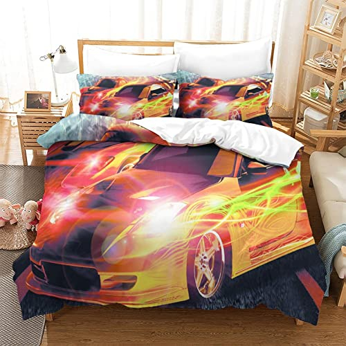Fast and Furious Bettwäsche Bettbezug 135x200 cm Bettwäsche Set mit Reißverschluss und Kissenbezug Jugendliche Kinder Erwachsene Bettbezüge Bequem Hypoallergenic Mikrofaser