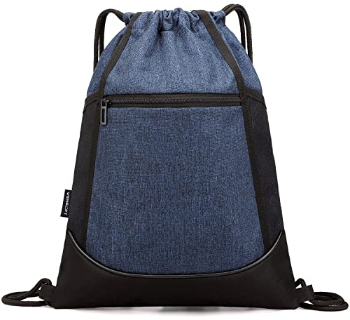 BlesMaller Turnbeutel Rucksack Mit Verstellbar Reißverschluß Tunnelzug Innentasche Sportbeutel Hipster Gym Bag Gymsack für Damen und Herren für Sport, Reisen und City (Blau)