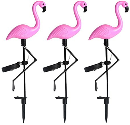 Lot de 3 lampes de jardin décoratives en forme de flamant rose, étanches et solaires
