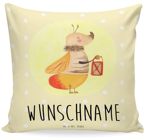 Mr. & Mrs. Panda Personalisiertes Kissen Glühwürmchen - Personalisierte Geschenke, Falter, Wunschname, Kopf, magisch, Bedrucken, lustige Sprüche, Liebe, Name, Liebesspruch