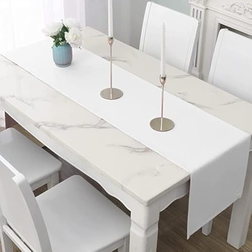 LivinEase Tischläufer 42 x 240 cm – Tischläufer Weiß, Baumwollmischung, 250 g/m² – Tischläufer ideal für Weihnachtstisch für 6–8 Personen – Tischläufer modern (Weiß)
