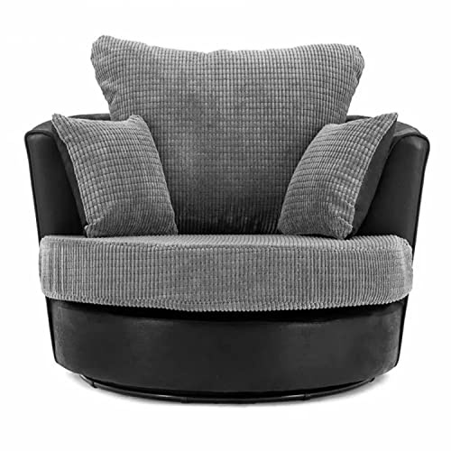 New Luca Black and Grey Fabric and Leather Swivel Chair 360 Degree Rotation Single Seater Armchair (Swivel Chair)