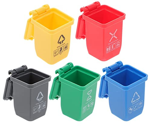 SAFIGLE 5 piezas miniatura casa de muñecas mini cubos de basura con tapas abiertas casa de muñecas escena de vida a escala 1: 12 pequeño modelo de cubo de basura para niños pequeños