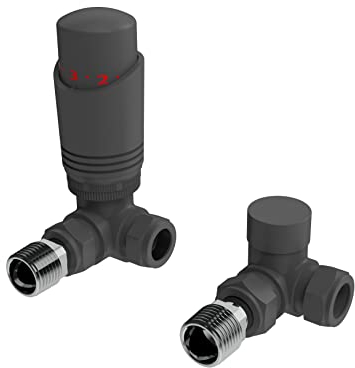 Anthracite Thermostatic Radiator Valve Angled Corner or Straight Grey Radiator TRV Thermostat Valves (Corner)