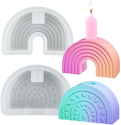 2 Stück Kerzenhalter Silikonform Regenbogenbrücke Kerzenhalter Gießform Regenbogen Kerzenform Kerzenständer Silikonform 3D Regenbogen Kerzenhalter Stabkerze Gießform DIY Regenbogen Silikon Kuchenform