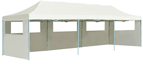 ZEYUAN Faltzelt Partyzelt Pop-Up mit 5 Seitenwänden, Party Zelt, Pavillon, Faltpavillon, Garagenzelt, Gartenzelt, 3 x 9 m Creme