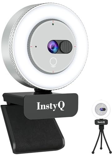 InstyQ 1080P Webcam with Light - Web Camera with Built-in Privacy Cover & Microphone, Web Cam w/ 90° View, Plug&Play USB Webcam for Streaming, Calls/Conference, Zoom/Skype/YouTube, PC/Laptop/Desktop