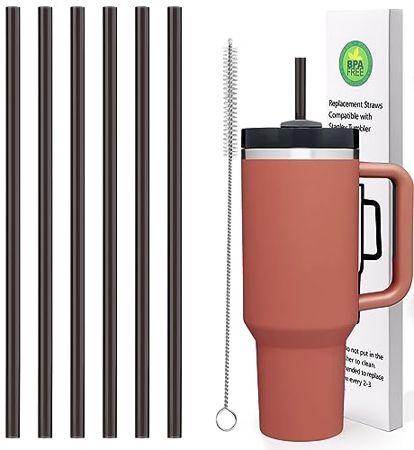 AIERSA 12Inch Replacement Black Straw for Stanley 40/30oz Cups, Plastic Reusable Straw for Quencher FlowState Tumbler, Long Drinking Straws with Cleaning Brush