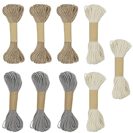 9 Stück Faden Schnur, AMONENZ Jute Schnur 10M, Dekoration Schnur für Armbänder, Handwerkliche Armband Schnur, für Geschenkverpackungen, Bastelarbeiten, Gartendekoration (3 Farben)