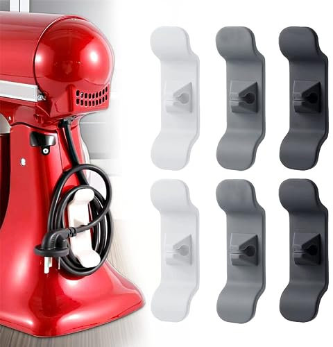 6 Pack Cord Organiser for Kitchen Appliances, Ideal for Blenders, Coffee Makers, Air Fryers, Easy Installation, Durable Rubber, White, Black, Grey
