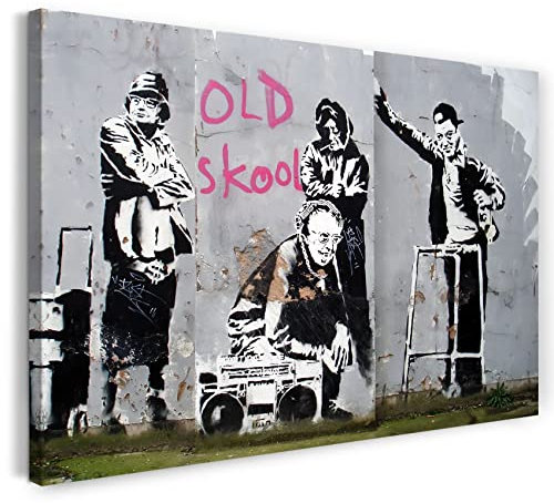 Leinwandbild (40x30cm) Banksy: Old school skool Alte Männer zelebrieren den realen Hip Hop Graffiti-Wandbild cool modern, Leinwand auf Keilrahmen gespannt und fertig zum Aufhängen, hochwertiger K..
