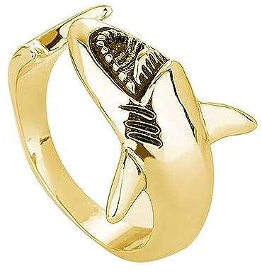 IMINI Vintage Haifisch-Ringe, cooles Statement für Damen, Herren, Mädchen, verstellbar, Meerestierfisch, riesige Haie, offen, stapelbar, ausziehbarer Knöchel, Mittelfinger, modischer Geburtstag,