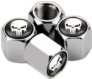 MACHSWON 4er-Pack Totenkopf-Auto-Rad-Reifenventilschaftkappen, luftdichte staubdichte Abdeckungen, universelle Reifenluftventilkappen für Autos, LKWs, Fahrräder (Silber)