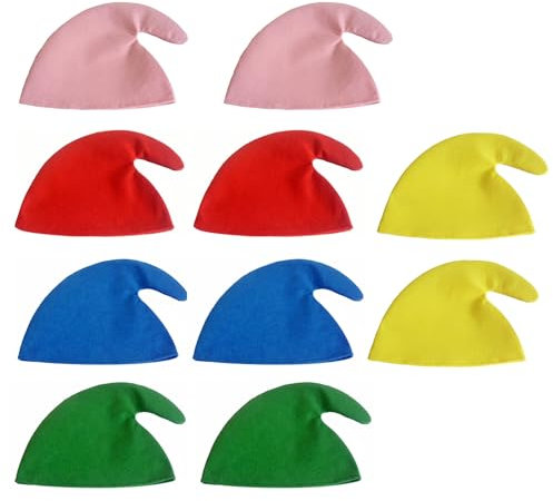 RoadLoo 10Pcs Weihnachtsmütze,Weihnachtshut Weihnachtselfenhut Zwergenkostüm Zwergen Zipfelmütze Elfenmütze Zwergen Kostüm Erwachsene für Weihnachten Karneval Rollenspiel Kostümzubehör (5 Farben)