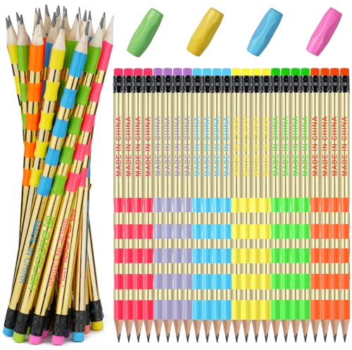 OFFCUP HB Bleistifte Set, 24pcs Mehrfarbig Kinder Bleistifte, mit 4 Stück Schreibhilfe & Bleistiftspitzer Radiergummi, HB-Bleistifte Graphitstifte Magischer Bleistifte Set Dreikant Bleistifte