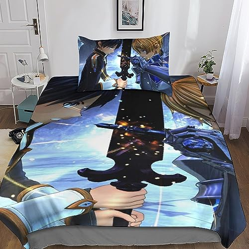 Sword Art Online 3D Bettwäsche Jungen Mädchen Mikrofaser Bettbezug Mit Reißverschluss Und Kissenbezug Weich Bettbezug Single(135x200cm)