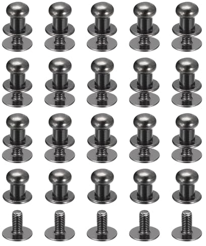 QUARKZMAN 6mm Vite a Testa Sferica Rivetti Bottone Nipplo, Confezione da 20 per Artigianato in Pelle Fai da Te Borsa Cintura, Nero Metallizzato