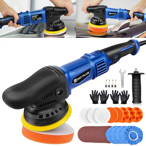 Exzenter Polierer, Auto Poliermaschine Set 33pcs, Professionelle Autoaufbereitung mit 6 Variable Geschwindigkeit, 125 mm Polierteller, Abnehmbarer Seitengriff, zum Polieren von Auto, Möbeln