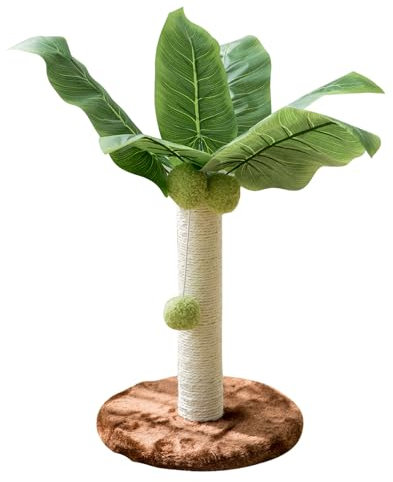 DADEA Cat Scratching Post with Leaves Cat Palm Tree, Cat Scratching Post 12.6in High 9.8in Base Hanging Balls Green Leaves Sisal Hemp Cat Scratcher for House Bedroom Indoor(Coffee)