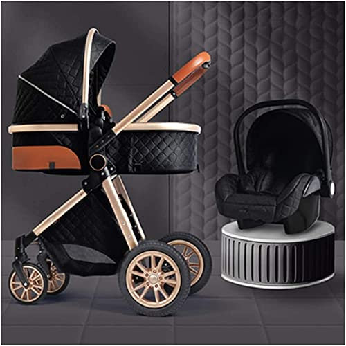 Kinderwagen, tragbarer Kinderwagen, Kinderwagen für Neugeborene, Kinderwagen für Jungen und Mädchen, Kleinkind-Kinderwagen mit Regenschutz, Fußsack, Moskitonetz (Farbe: Beige) (Schwarz)