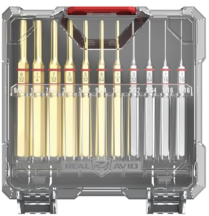 Real Avid ACCU-Punch 11-teiliges Standard Messing & Stahl Stanzer Set - Premium Stanzer beständig gegen Korrosion in einem 3-Positionen-Aufbewahrungskoffer - Splintentreiber Set