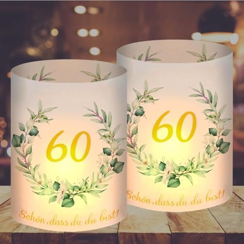 12 Windlicht Tischdeko 60 Geburtstag, Deko 60. Geburtstag Frau Mann, Tischdeko Geburtstag 60, Schön DASS Du Da Bist, Geeignet für Teelichter oder Kerzen