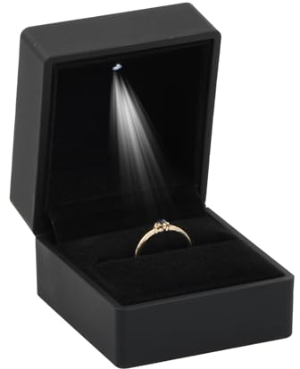 Shengxi Ringbox mit LED Licht, Ringetui Samt Schmuck Geschenkbox Ringschachtel Hochzeit Verlobungsringbox für Verlobung, Heiratsantrag, Hochzeit (Schwarz)