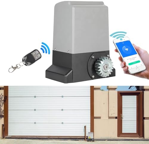 Jopassy Actuador para puerta corredera, 550 W, actuador para puertas de garaje de hasta 1200 kg, juego de control remoto y función Wi-Fi, puerta corredera, abridor de puertas, transmisión de puertas,