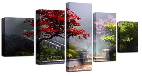 FatAco 5 Teile Baum Landschaft Natur Malerei Tuch Plakat Wanddekoration, Wandkunst Druckset (Rahmenlos)