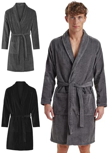 Claudio Bademantel Herren Frotté – 100% Bio–Baumwolle – Oeko–Tex Zertifiziert – Weich & Saugstark – XXL – Grau